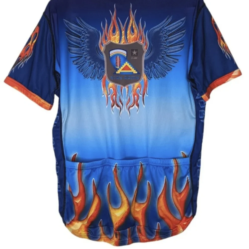 Vintage Primal Wear Cycling Jersey Men's Sz L Blue Army Strong Flames Full Zip - Picture 12 of 13